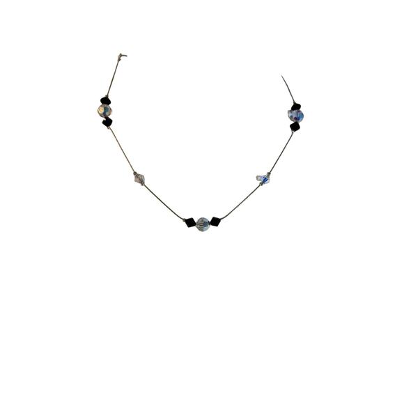 AB and black beads station necklace silver toned necklace.  15” + 3” ext - Picture 1 of 5